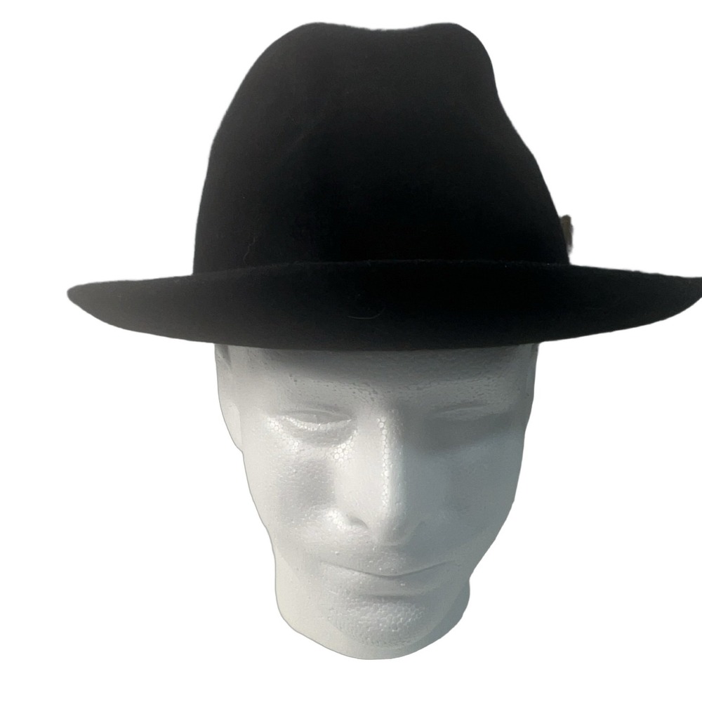 Stetson The Sovereign Fedora Hat Men's 7 1/4 Black Wool Felt Lined w/ Feather